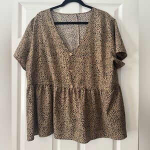 Womens Taupe Leopard Print Button Front Peplum Top